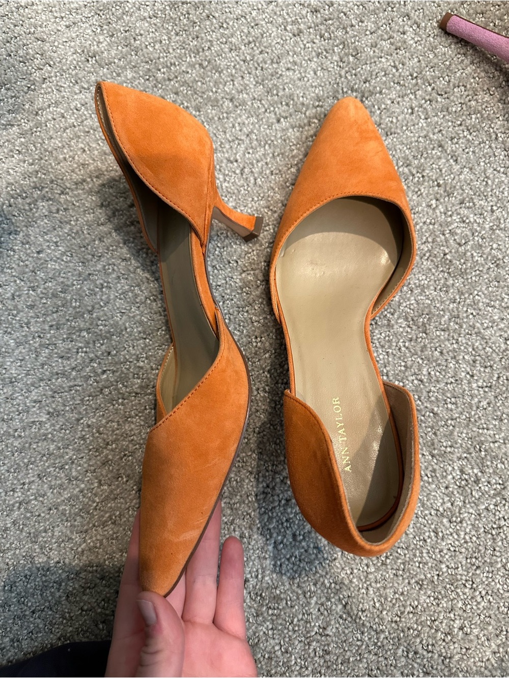 ANN TAYLOR Orange Suede D'Orsay Kitten Heel Pumps